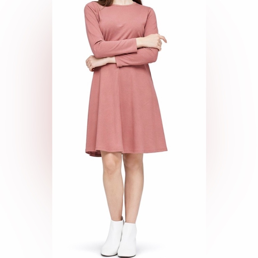 Uniqlo Dusty Rose Long Sleeve Fit and Flare Dress Sz S